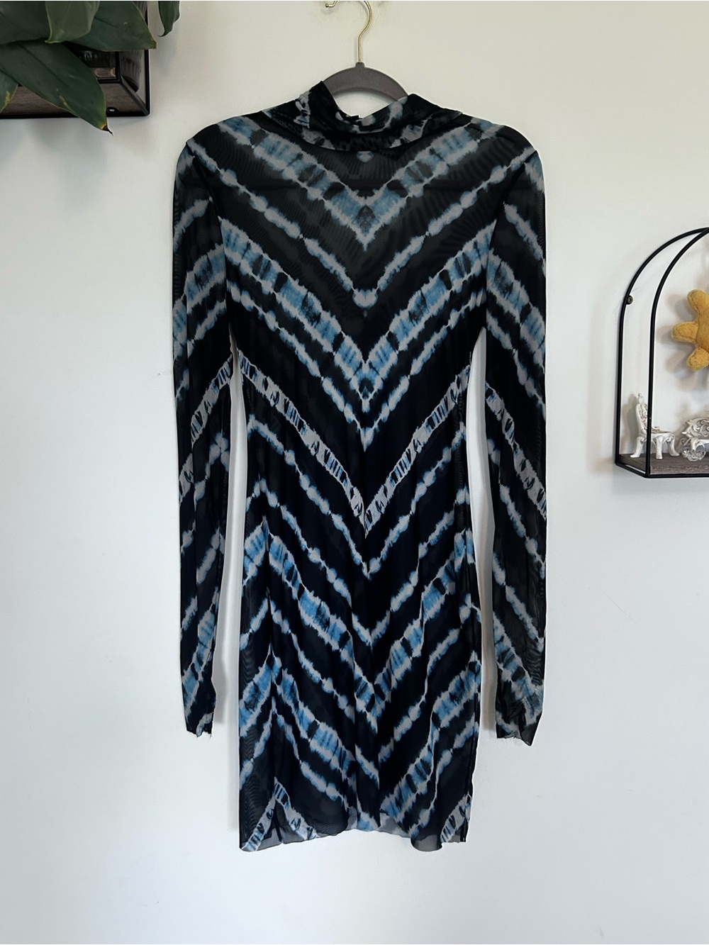 AFRM Blue Sheer Long Sleeve High Neck Bodycon Midi Dress Size Medium